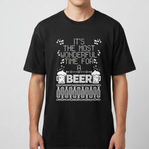 Ugly Christmas‎ Sweater T-Shirt Most Wonderful Time Unisex Size XL Black Funny